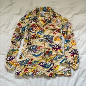 Women’s Vintage Citron 100% Silk Patterned Blouse‎